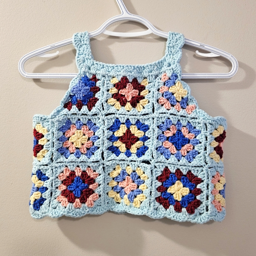 Handmade - Crochet Granny Square Crop Tank Top - Fits like XS